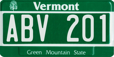 VT license plate ABV201