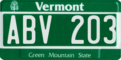 VT license plate ABV203