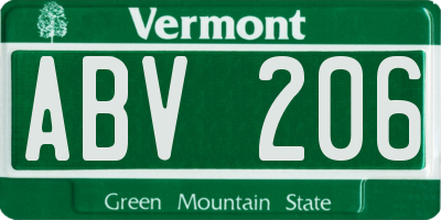 VT license plate ABV206