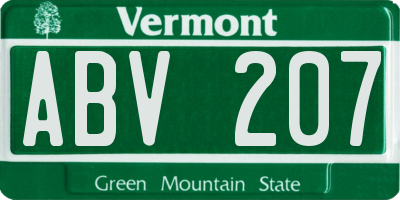 VT license plate ABV207