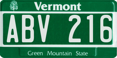 VT license plate ABV216