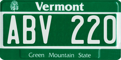 VT license plate ABV220