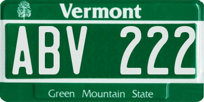 VT license plate ABV222