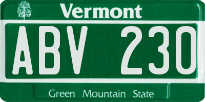 VT license plate ABV230