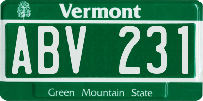 VT license plate ABV231