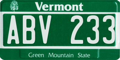 VT license plate ABV233