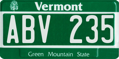 VT license plate ABV235