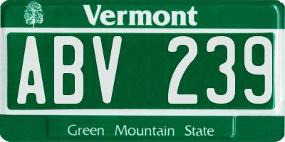 VT license plate ABV239
