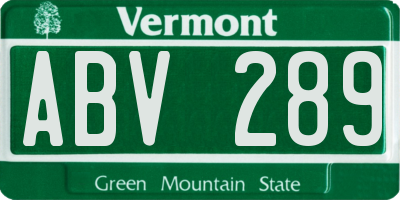 VT license plate ABV289