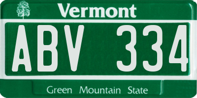 VT license plate ABV334