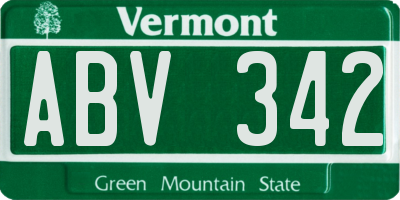 VT license plate ABV342