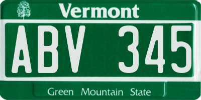 VT license plate ABV345