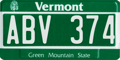 VT license plate ABV374