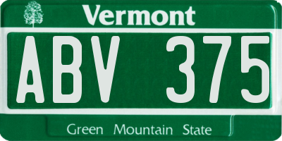 VT license plate ABV375