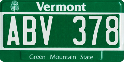 VT license plate ABV378