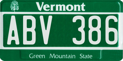 VT license plate ABV386