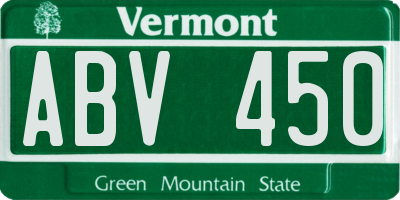 VT license plate ABV450