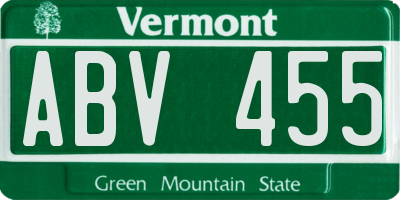 VT license plate ABV455