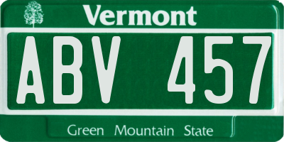 VT license plate ABV457