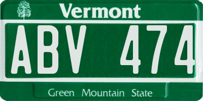 VT license plate ABV474