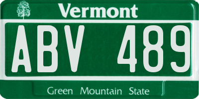 VT license plate ABV489