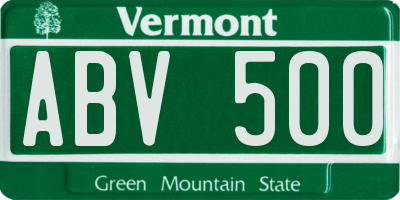 VT license plate ABV500