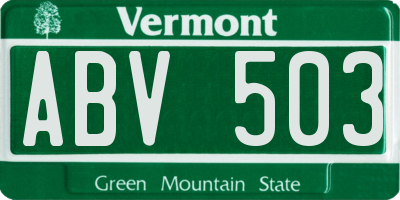 VT license plate ABV503