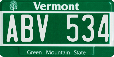 VT license plate ABV534