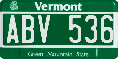VT license plate ABV536