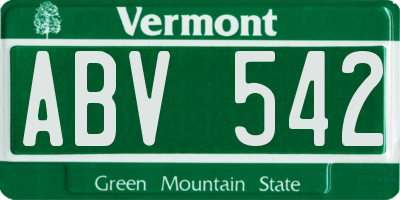 VT license plate ABV542