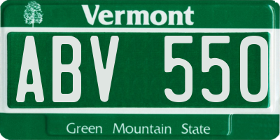 VT license plate ABV550