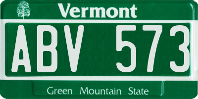 VT license plate ABV573