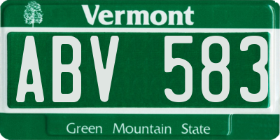 VT license plate ABV583