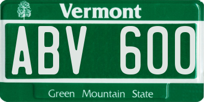 VT license plate ABV600