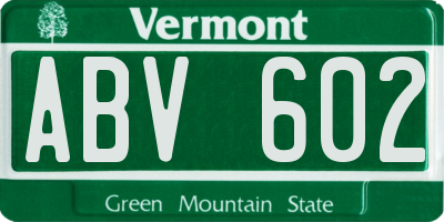 VT license plate ABV602