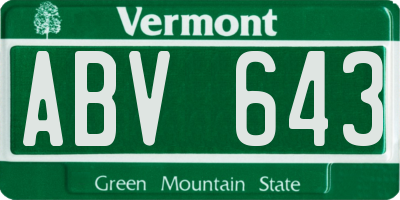 VT license plate ABV643