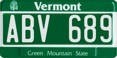 VT license plate ABV689
