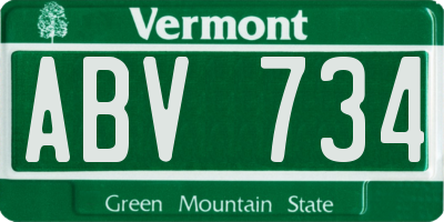 VT license plate ABV734