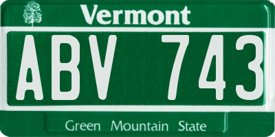 VT license plate ABV743
