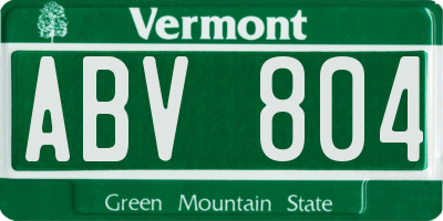 VT license plate ABV804