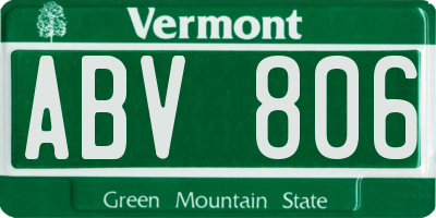 VT license plate ABV806