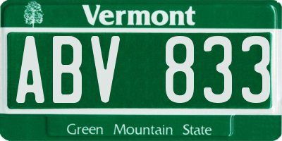 VT license plate ABV833