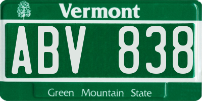 VT license plate ABV838