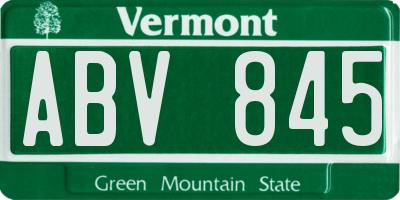 VT license plate ABV845