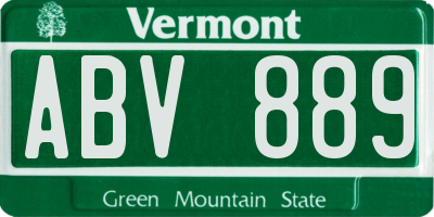 VT license plate ABV889