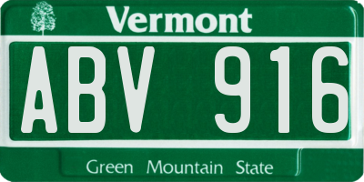 VT license plate ABV916