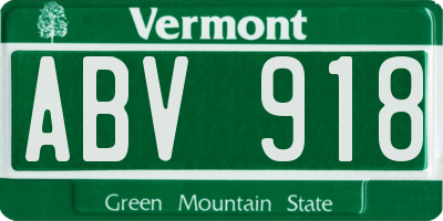 VT license plate ABV918