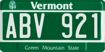 VT license plate ABV921
