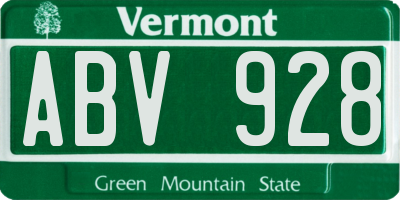 VT license plate ABV928