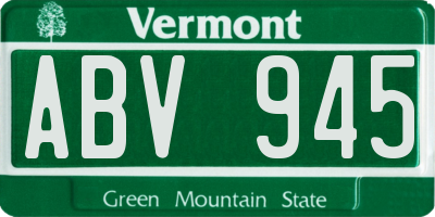 VT license plate ABV945